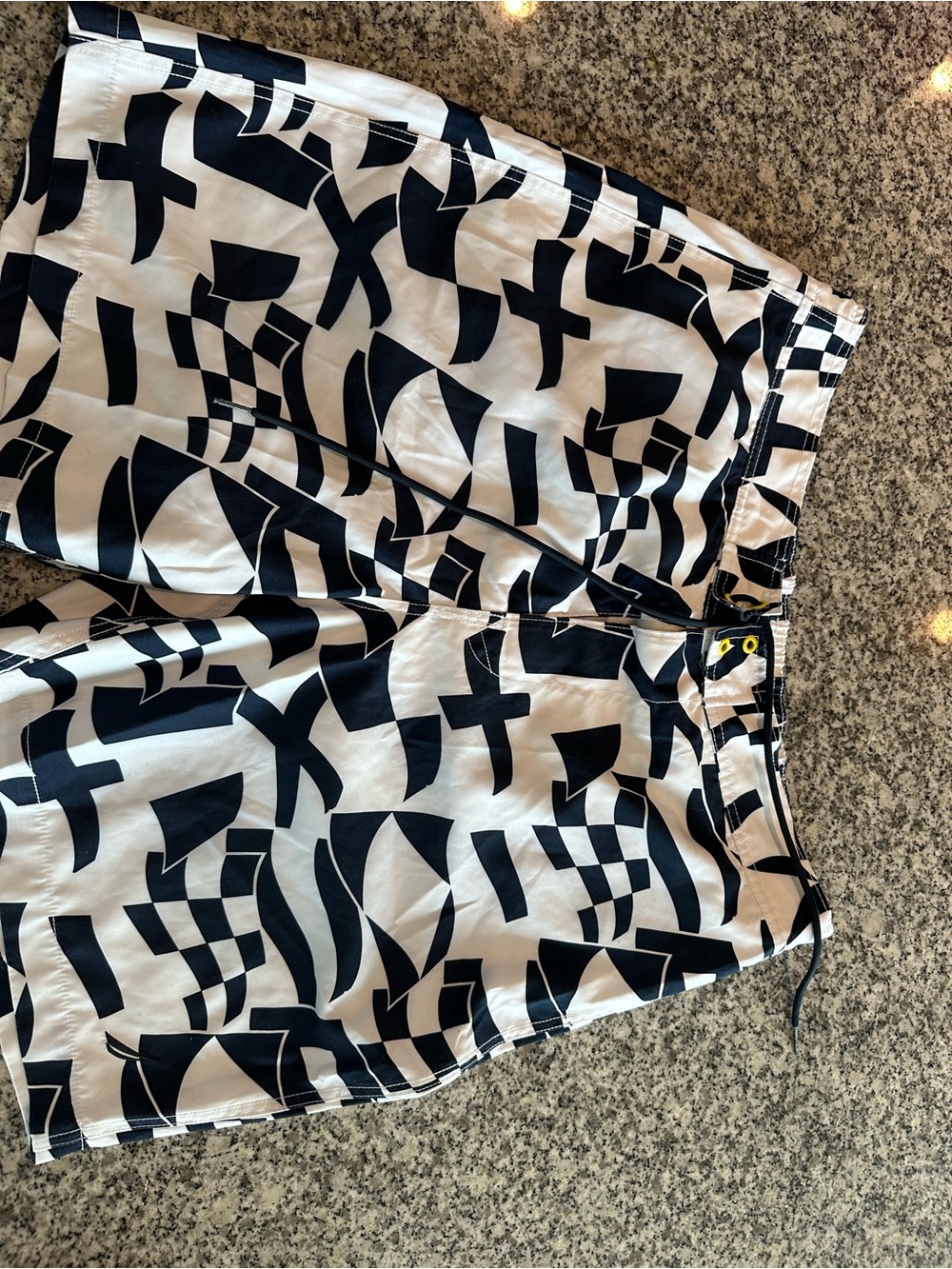 Nautica Black & White Geometric Swim Shorts with Mesh Lining